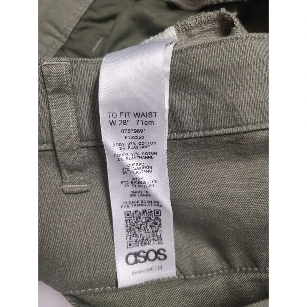 ASOS Chino Shorts Button Fly Womens 28" Waist Khaki Green New - Picture 8 of 10